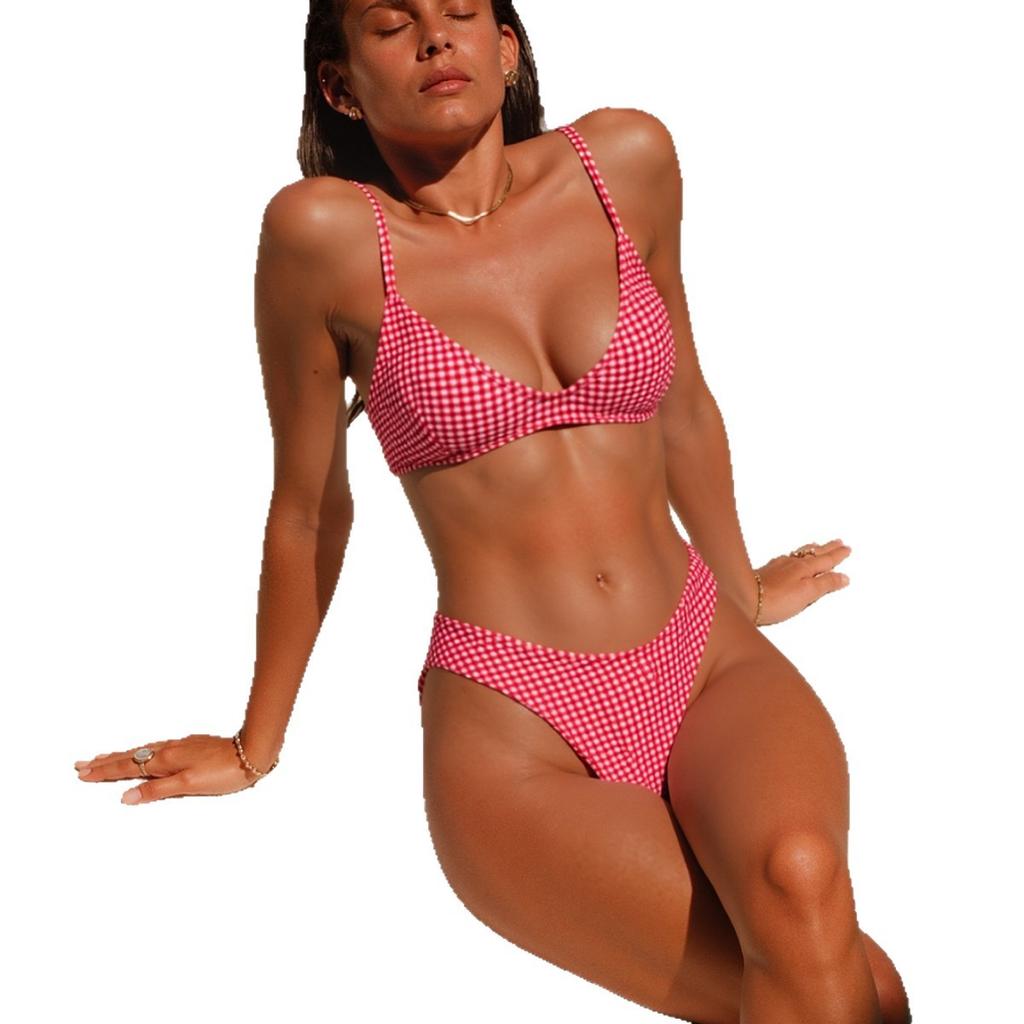 Women's Swimsuit Plaid Print Sexy Backless Seaside Vacation Split Bikini Suit Beachwear