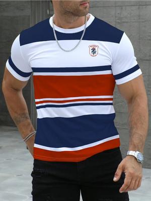 Maglietta da uomo a righe con stampa 3D, a maniche corte, casual, comoda, da strada