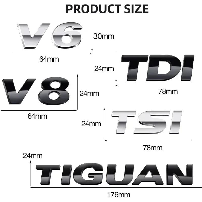 1Pc 3D ABS TIGUAN V6 V8 TSI TDI Car Letter Logo Sticker Tail Bumper Badge Auto Rear Trunk Emblem Styling Accessories