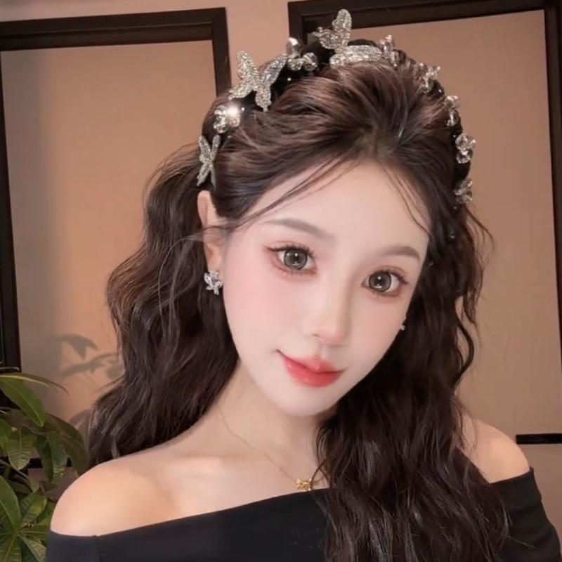1/2Pcs High-End Sparkly Velvet Headband New Luxury Butterfly Rhinestone Headband High-Top Headpiece Hair Accessory