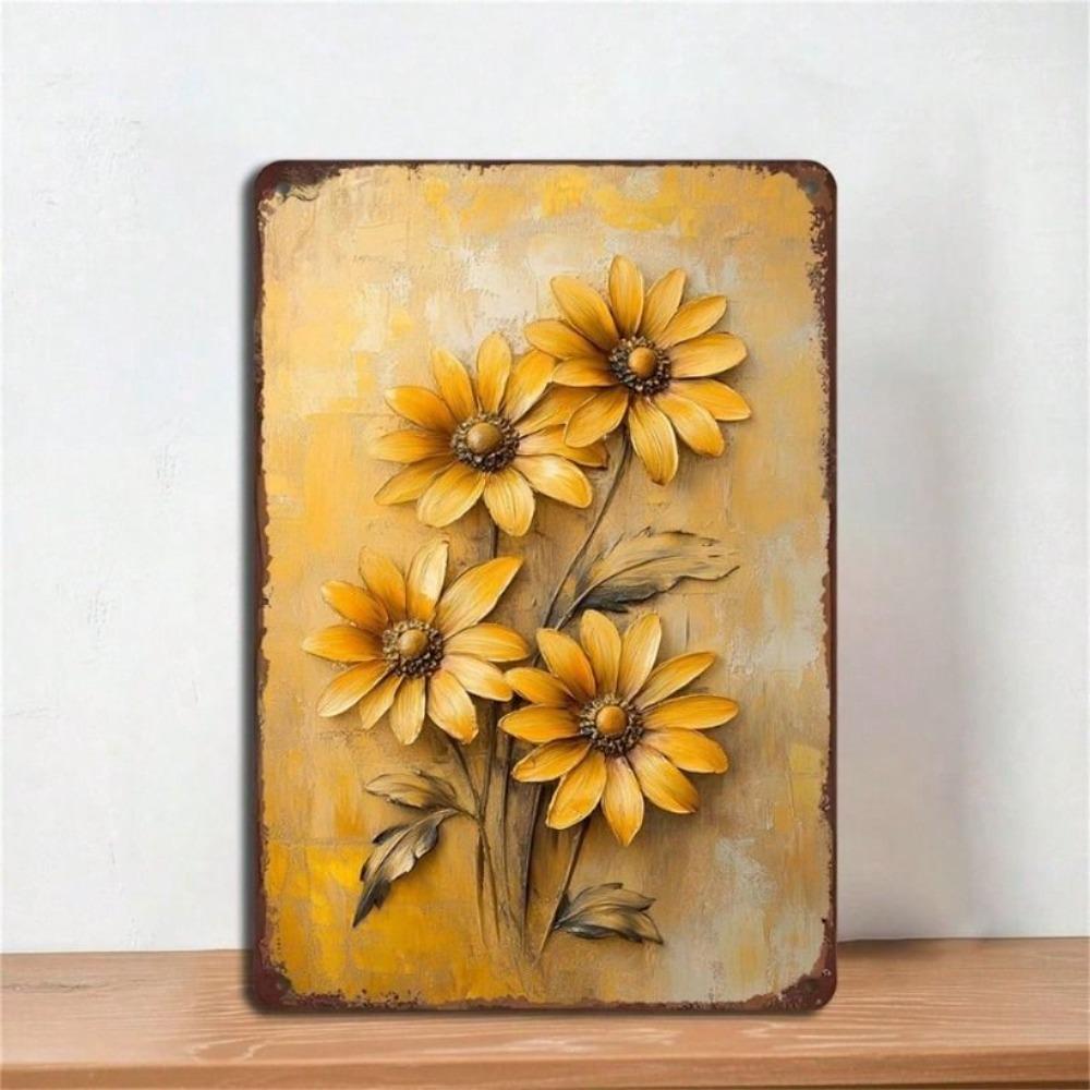 Metal Wall Art, Yellow Flowers Vintage Poster, Home Decor