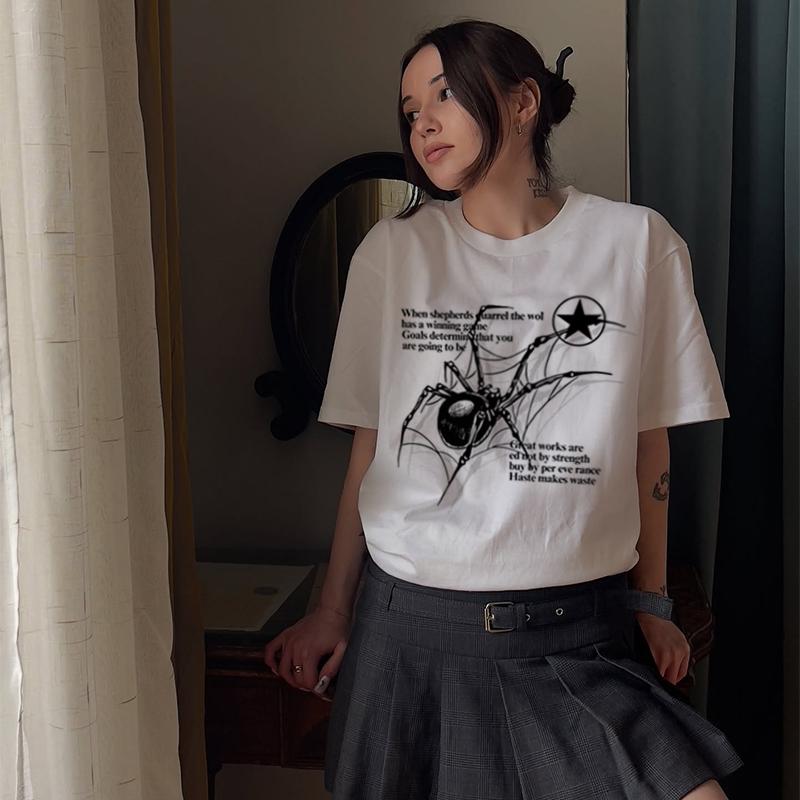 Men TShirt 100 Cotton Spider Graphic Gothic Vintage Harajuku Hip Hop Short Sleeve Tops Tees Streetwear Oversized Y2k Clothing