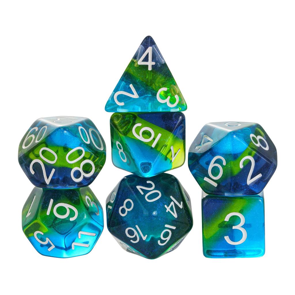 Cusdie Multi-color DND Dice Resin Glitter D4-D20 Polyhedral Dice Set for Dungeons and Dragons Tabletop Role Playing Board Game