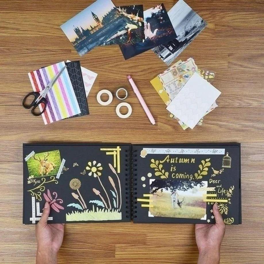 1 Pcs Scrapbook Album Black Pages Memory Books Black Beige Color Craft Paper Photo Albums For Birthday Wedding Anniversary Gifts