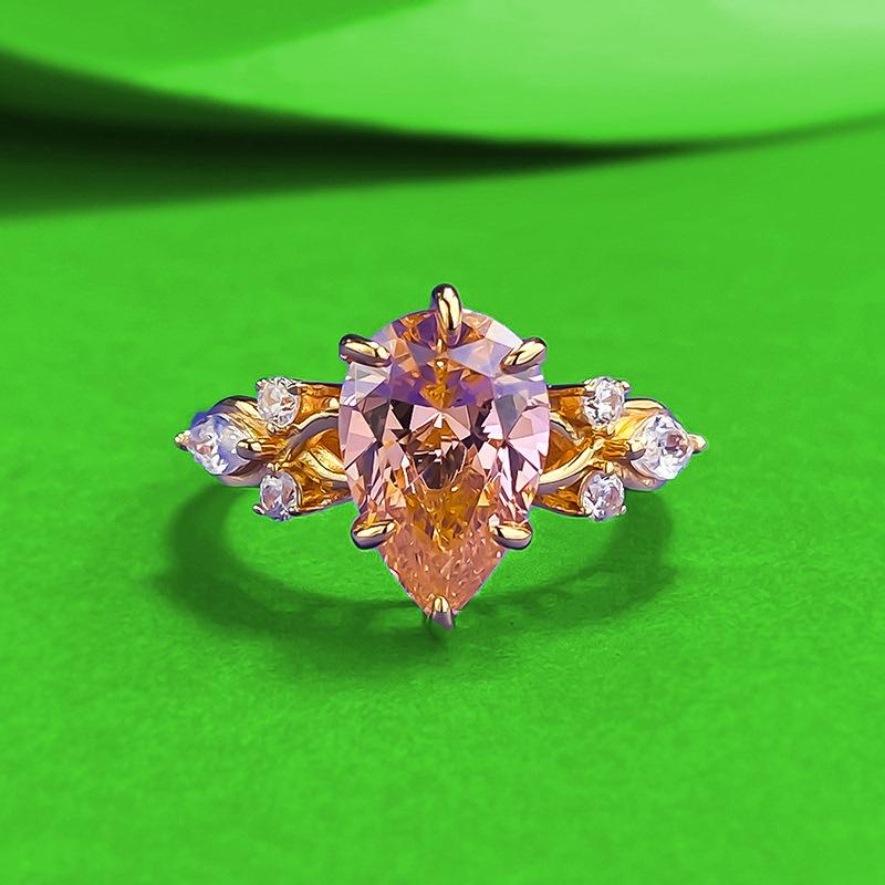 Zhu Zhi Fan Sweet Pear-Shaped Padparadscha Ring in S925 Silver - Fashionable & Elegant Style Size 5