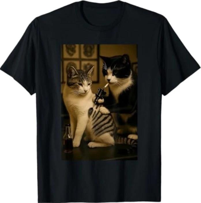 Vintage Cat Smoking Tattoo Inked Kitty Artist Funny Meme T-Shirt