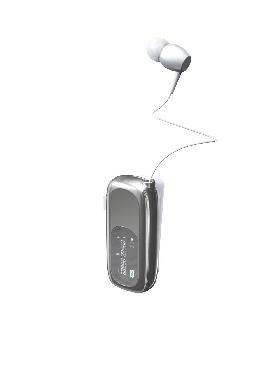 

K75 Bluetooth Headset: Business Clip-on, Retractable, 20-Hour Playback with Digital Display.