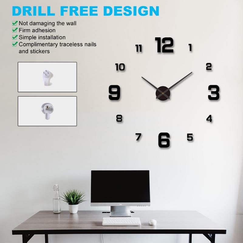 3D DIY Luminous Dial Drill-Free Acrylic Frameless Silent Wall Clock With Number Stickers For Living Room Office Bedroom Modern