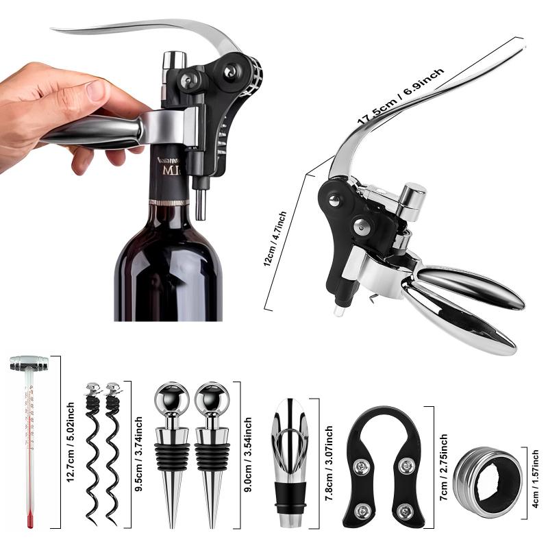 Set de Abridor de Botellas de Vino Tinto con Caja de Regalo de Madera Abridor de botellas de vino Herramientas de Bar Set Multifuncional para Abrir y Presionar Vino