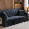 Elegant Stretchable Sofa Cover with Skirt for 1/2/3/4 Seater Soft Velvet Non-Slip Elastic Luxury Solid Color