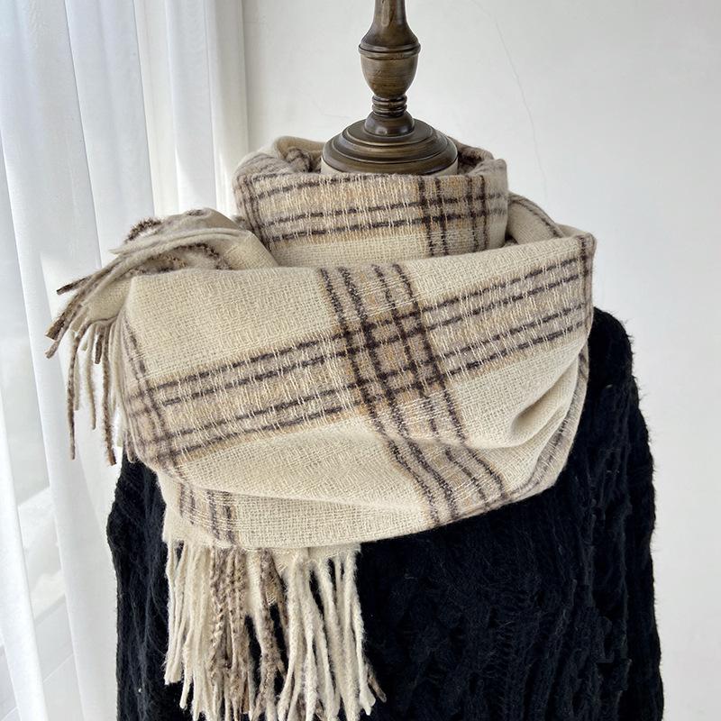 Women Winter Vintage Knitted Scarf Headscarf Ladies Men Casual Plaid Tassel Warm Scarve Mujer Male Wrap Shawl Unisex New Korean