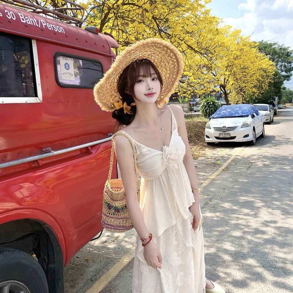 Suspender Summer Mist White Tea Gentle Lace Splicing Skirt + Suspender Two-piece Set Female Sweet Two-piece Set