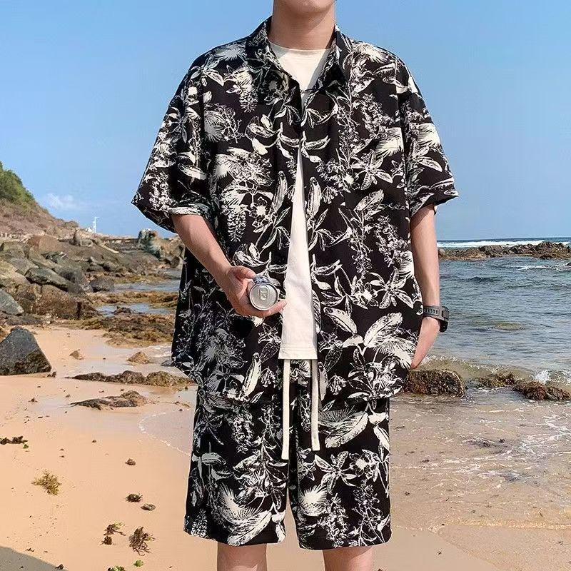 Men's Designer Floral Shirt & Shorts Set - Summer Fashion, Casual Youth Style, Button-Up Shirt & Floral Shorts