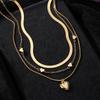 Heart-shaped pendant snake bone chain multi-layered necklace for women European and American-style, understated luxury, niche, vintage clavicle chain