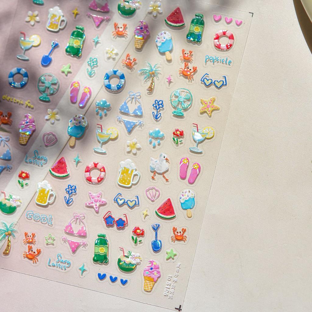 Adorable Watermelon Ice Cream 5D Nail Art Stickers Cute Bowknots Chill Ice Cubes Jelly Sweet Manicure Decal DIY