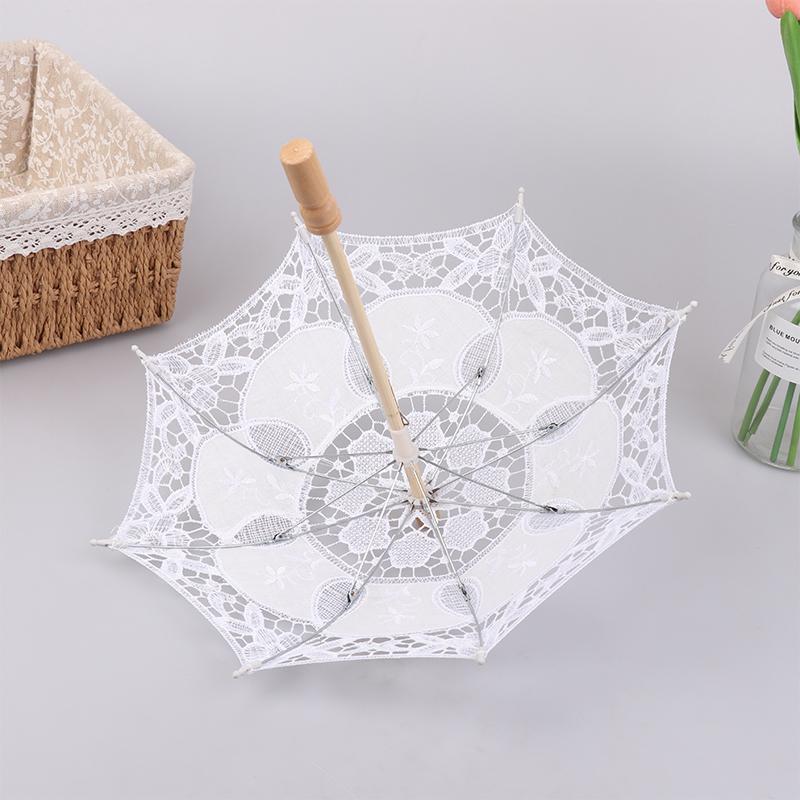 Vintage White 15/19/30/38Cm Lace Parasol Umbrella Embroidery Cotton Lace Flower Girl Umbrella Kids Sun Umbrella Photo Prop