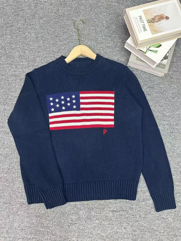 R~L Women's Heavyweight Star Embroidered Crew Neck Sweater - Versatile Autumn/Winter Fashion