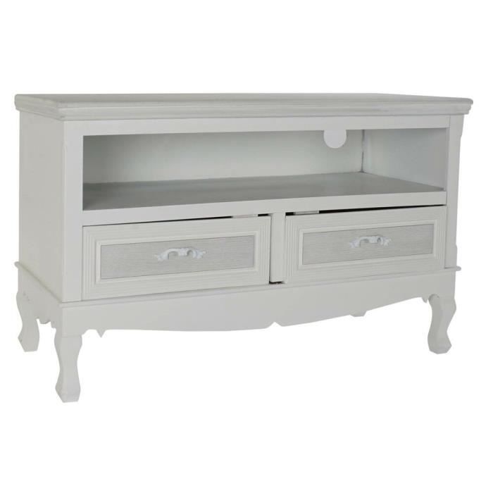 Table basse - Romantique - Blanc - 100 cm - 2 tiroirs - MDF
