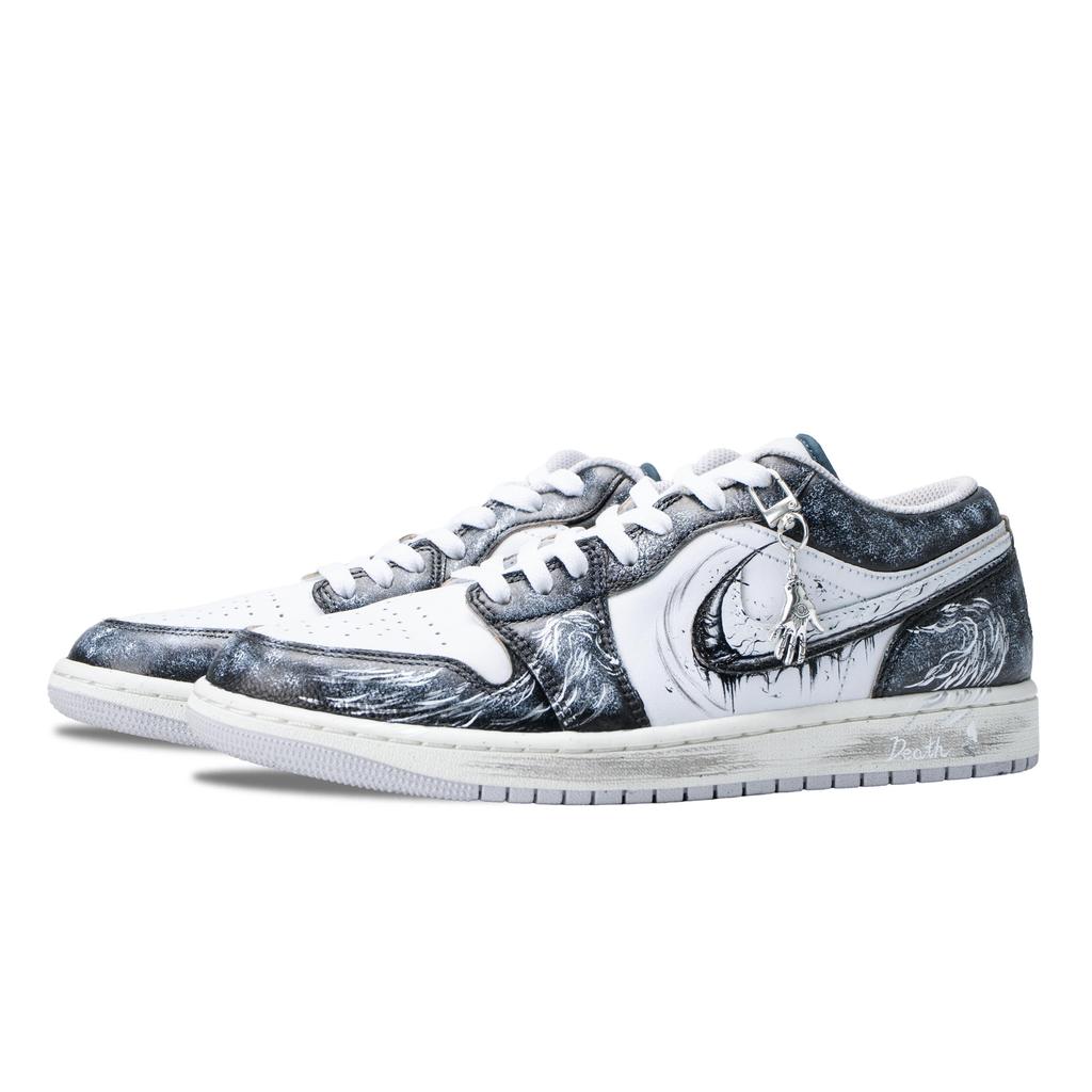 Jordan Air Jordan 1 Dark Shadow Bleach Abrasion Resistant Low Top Vintage Basketball Shoes Unisex Black White FQ7687-300(Team836-)