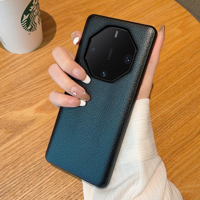 Applicable to Huawei mate70rs extraordinary master mobile phone case plain leather Mate60rs lychee pattern mate70rs genuine leather