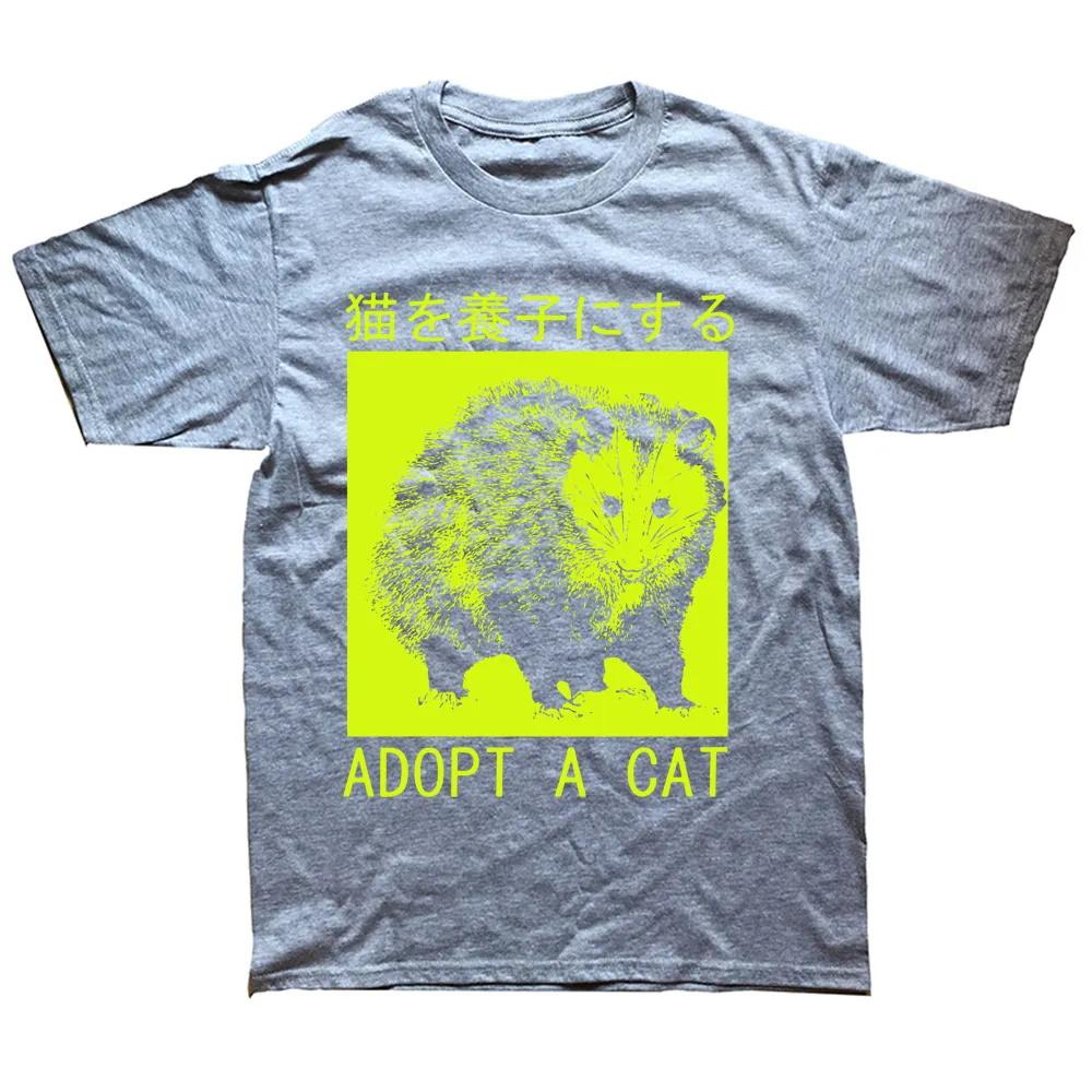 Adopt A Cat Opossum Japanese T Shirts Graphic Cotton Short Sleeve Birthday Gifts Style T-shirt Mens Plus Size Women