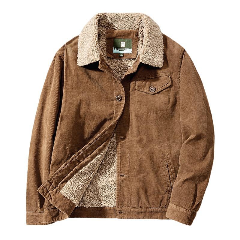 Men's Warm Corduroy Workwear Jacket, Plus Velvet Thickened, Winter Dad's Coat
