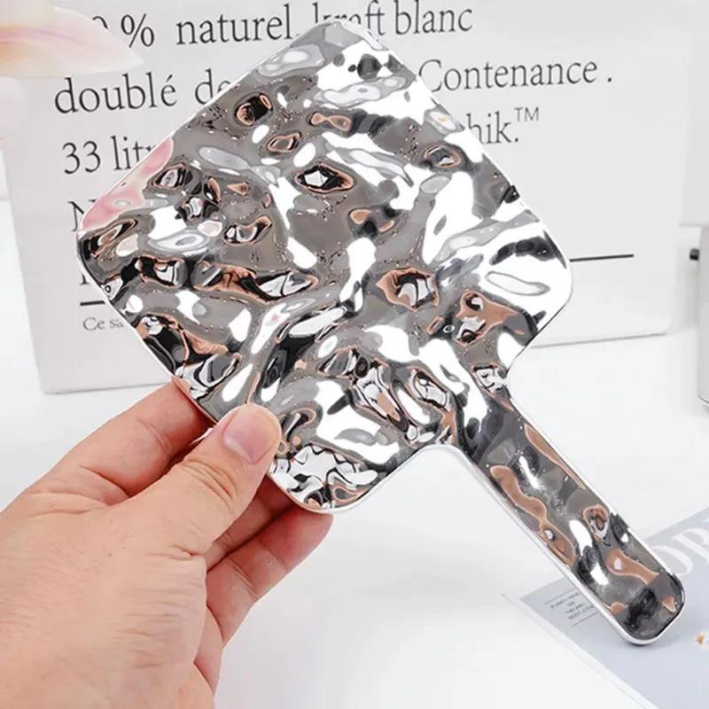 Vintage Handle Square Makeup Mirrors, Liquid Shape Electroplated Texture, Portable Beauty Hand Small Make Up Mirror