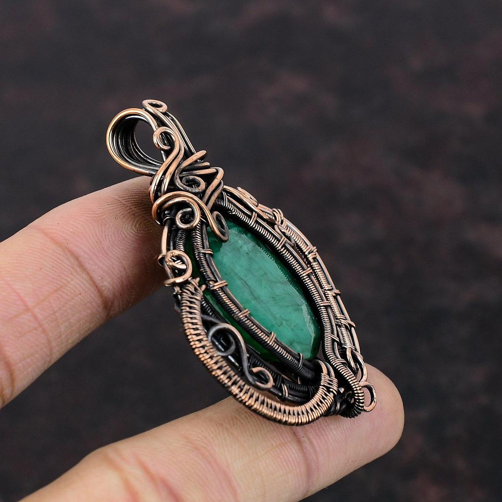 Faceted Zambian Emerald Pendant Copper Wire Wrapped Pendant Handmade Pendant Copper Wire Wrap Jewelry Gift For Her Natural Gemstone Jewelry