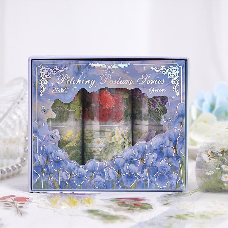 Kusaka ZABC Floral Washi Tape Set: 6 Styles for Journals & DIY Collage