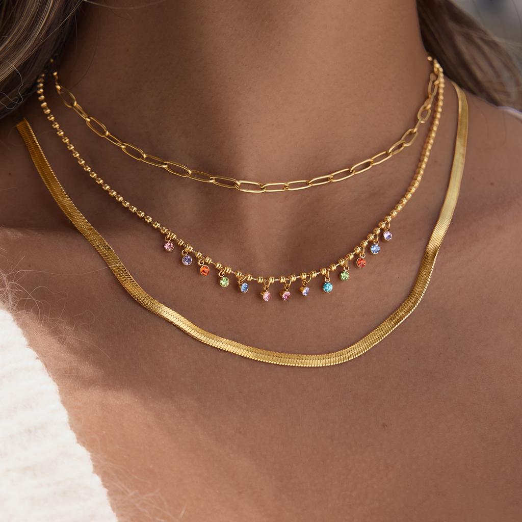 Youthway Delicate Colored Zircon Pendant Necklace For Women New 18K Gold PVD Plated Stainless Steel Waterproof Jewelry