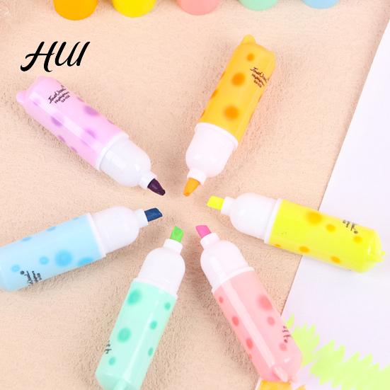 Office Highlighting Pen 6Pcs Chisel Tip Highlighter Marker, Cute Marker Pen, Cartoon Macaron Oblique Head No-Bleed Ink Markers for Journaling,
