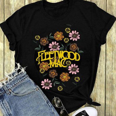 Camiseta Gráfica Vintage Fleetwood Mac Cor Rosa Branco
