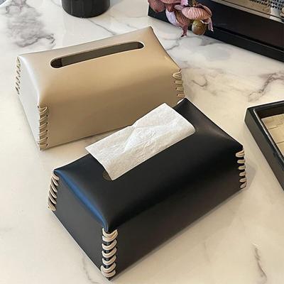 Porte-mouchoirs en cuir PU, avec design à bords cousus à la main, style moderne, étui à mouchoirs à extraction de papier lisse pour la maison et le bureau