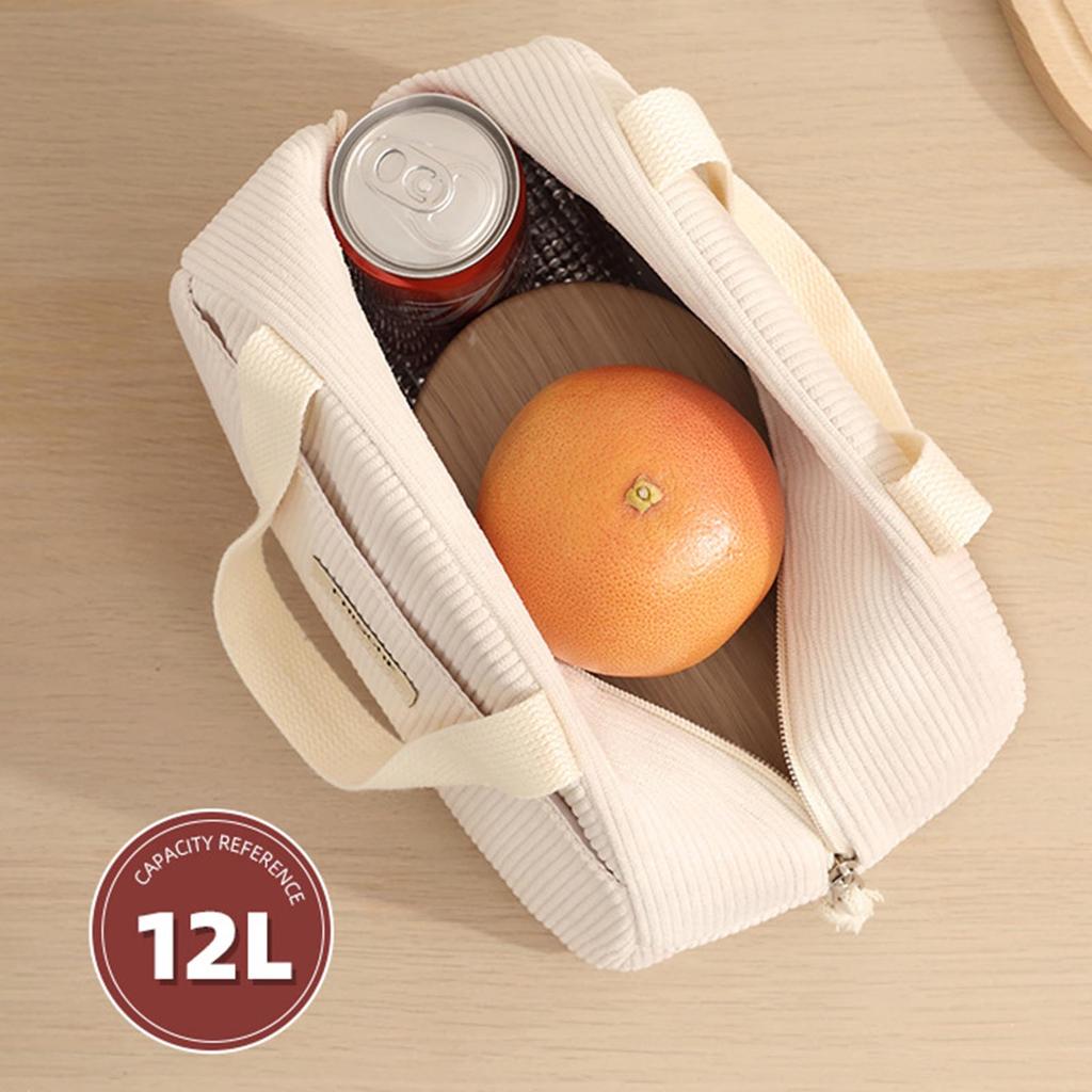Portable Insulated Lunch Bag with Corduroy Material and Lovely Floral Printing Suitable for Kids Child School Snacks