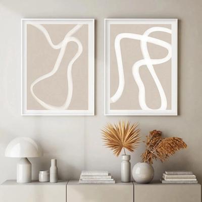 Salade Mama Abstract Line Art Posters, Set of 2, A4 Size, 21x30cm, Beige & White, Korean Style, Frame Sold Separately