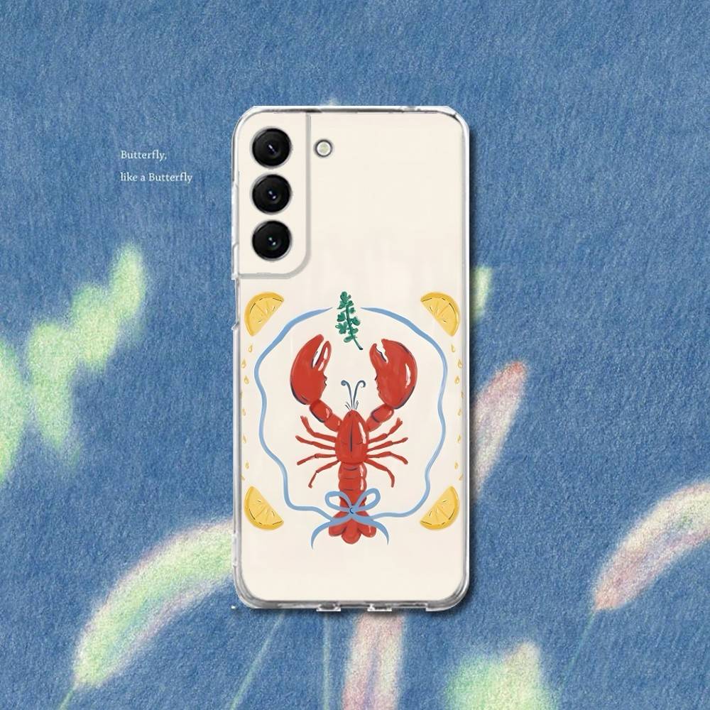 Lobster On Stripes Ocean Phone Case Silicone For Samsung S25,S23,21,22,20 Ultra,S20 FE lite,S10,9,PIus Note20ultra Cover Clear