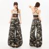 Spring Summer Pure Cotton Unique Print Relax Wide Leg Casual Cargo Denim Pants For Ladies Casual Pants Oversize Denim Trousers