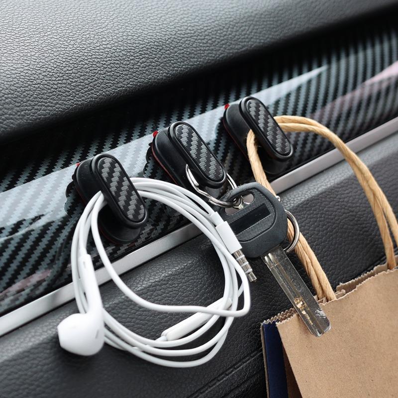 Multifunctional Car Hooks Dual-purpose Invisible Small Hook Universal Dashboard Black Carbon Fiber Data Cable Keys Storage Hook