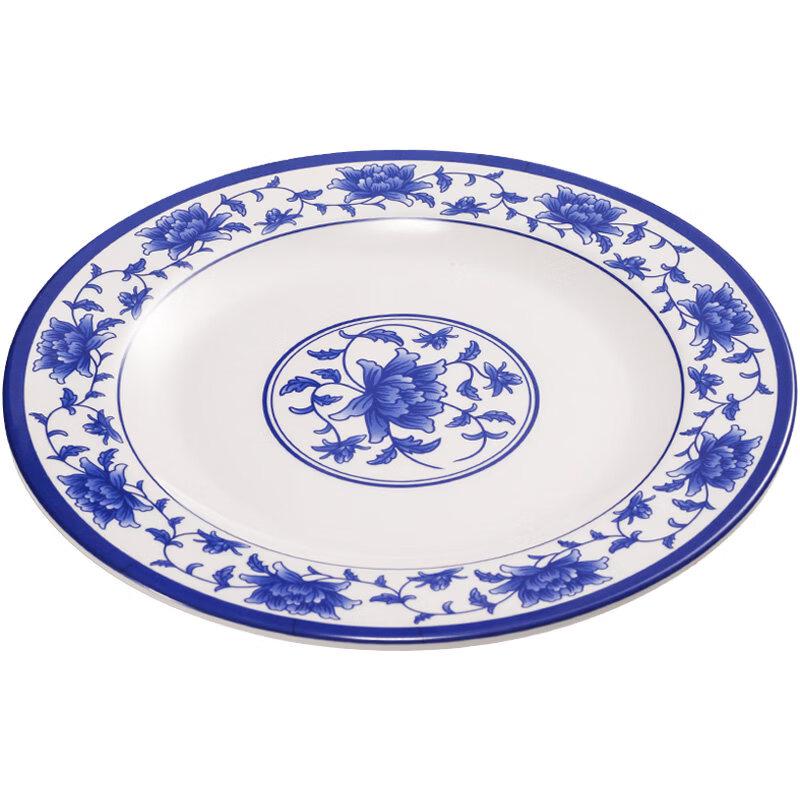 Blue & White Melamine Flat Dinner Plates