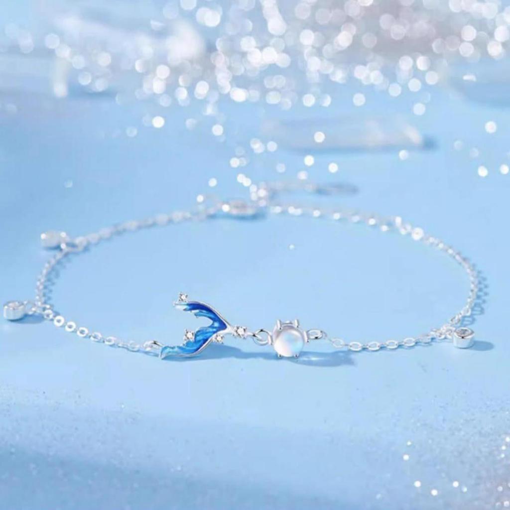 Mermaid Moonstone Fishtail Bracelet with Inlaid Diamonds