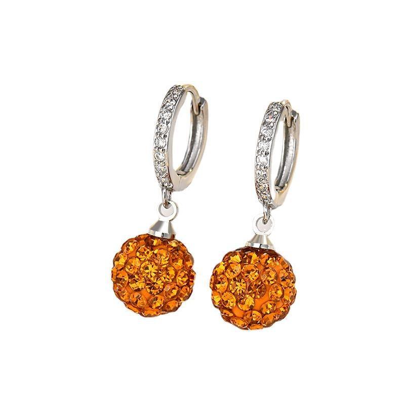 Women S925 Silver Needle Full Crystal Round Ball Ear Buckle Fashion Earrings Jewelry