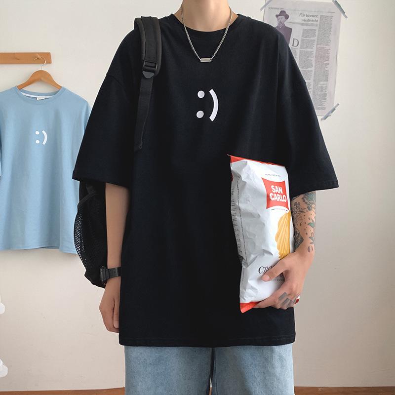 

Улыбка Мужская Модная Футболка Свободного Кроя Однотонная С Полурукавом - Уличный Повседневный Стиль OOTD для Лета Large чёрный