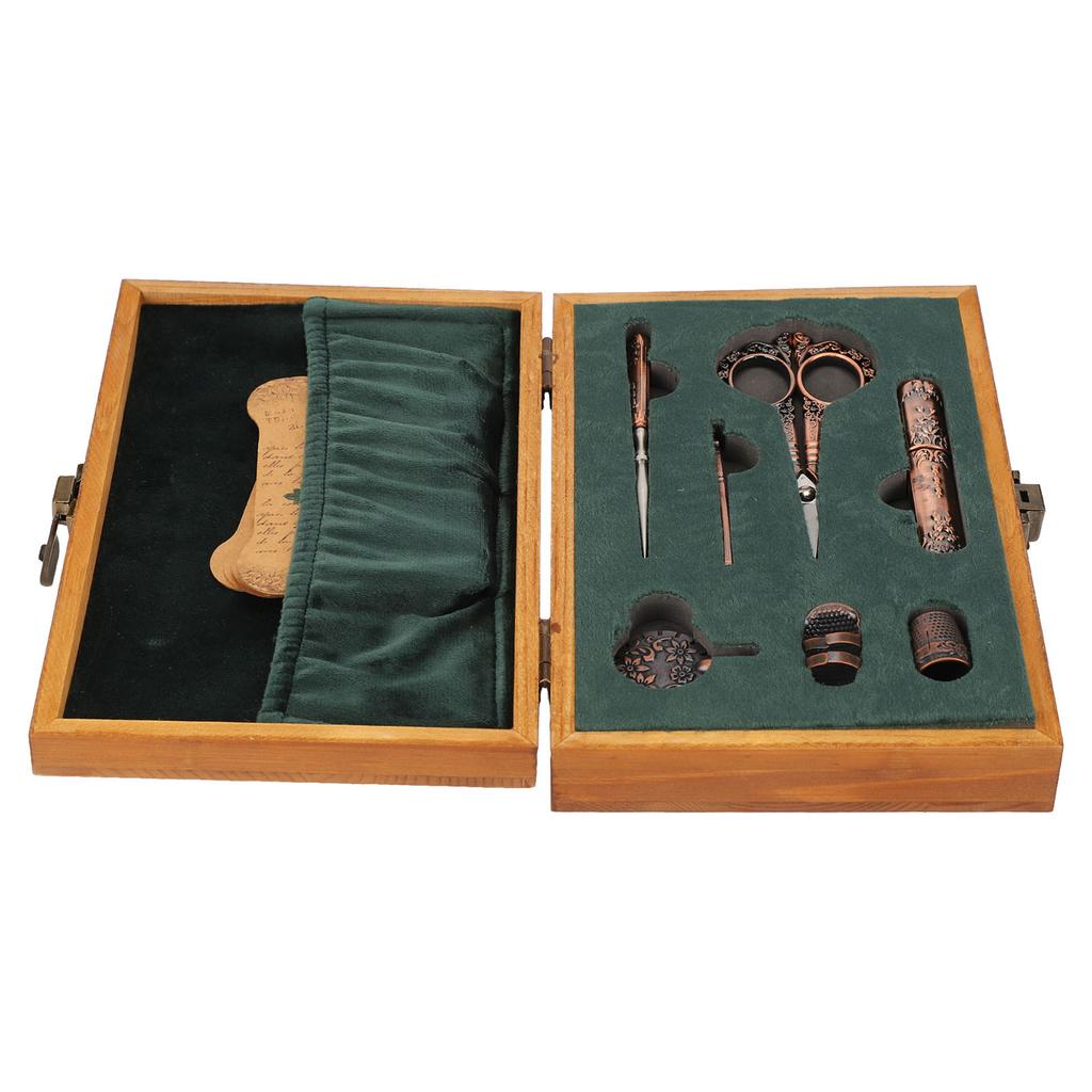 Vintage Embroidery Scissors Set Wooden Stainless Steel Sewing Box Scissors Kit Multifunctional