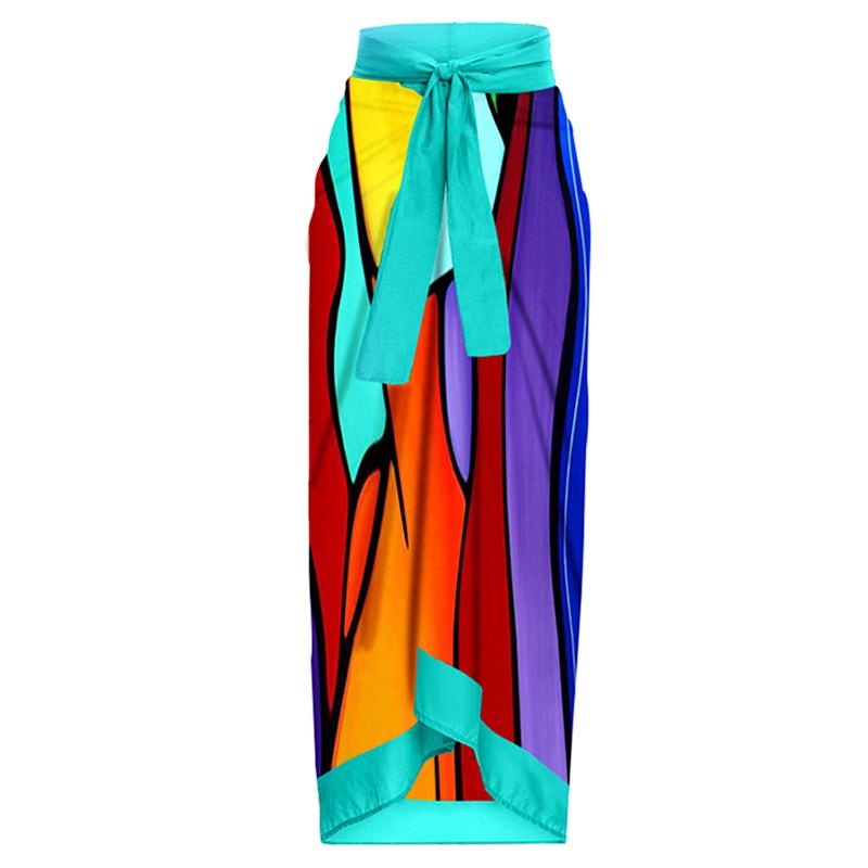 

Европейская и американская юбка миди с принтом в отпускном стиле и завязками - Пляжное платье 22067633 One Size разноцветный