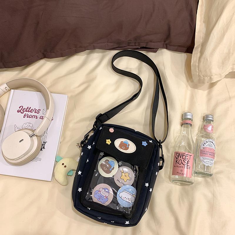 Japanese ins casual girl small bag, versatile messenger bag, cute transparent and painful bag, grain bag, mobile phone bag.