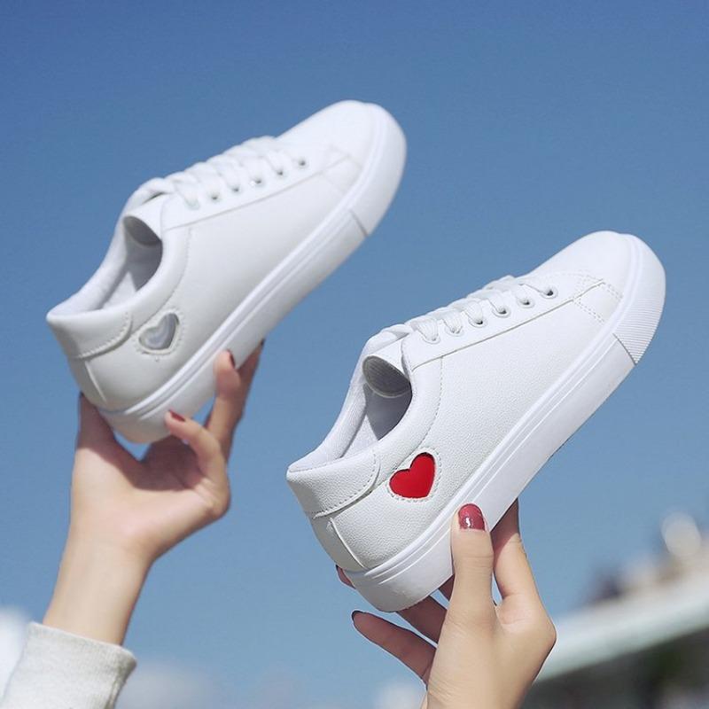 2025 Spring Summer Autumn Foreign Trade Womens Shoes Womens Board Shoes Love Casual Shoes Little White Shoe Low-top Ribbon Shoe