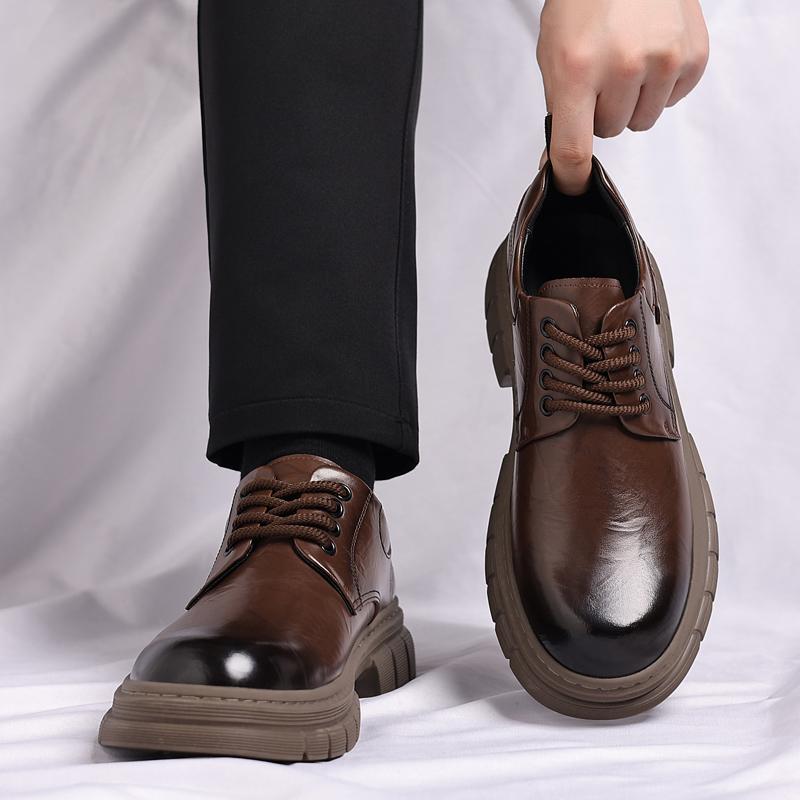 Fashion High End Brand Men's Leather Casual Shoes Thick Soled Wear-resistant Lace Up Men's Oxford Shoes Outdoor Trendy Workwear Shoes
