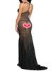 European & American Black Mesh See-Through Long Dress Lingerie Set: Low-Cut Spaghetti Strap Nightgown