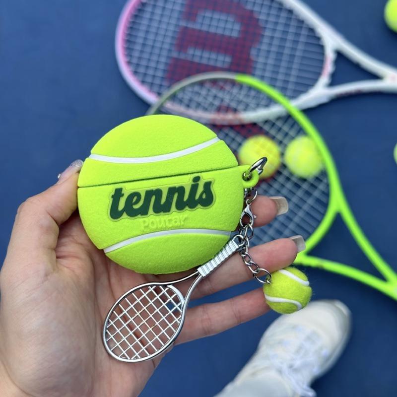 For AirPods Pro3 4 3 2 1 Pro Simulation Tennis Case 3D Ball Flocking Fur Plush Generation Cover with Kit Keychain Women Girls