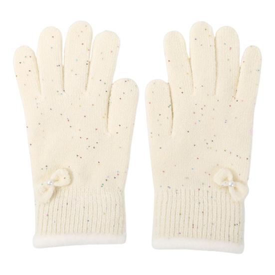 Women Winter Gloves Warm Touch Screen Gloves with Bow-Tie Sequins Knitted Thickened Gloves for Daily Outings Dating Party